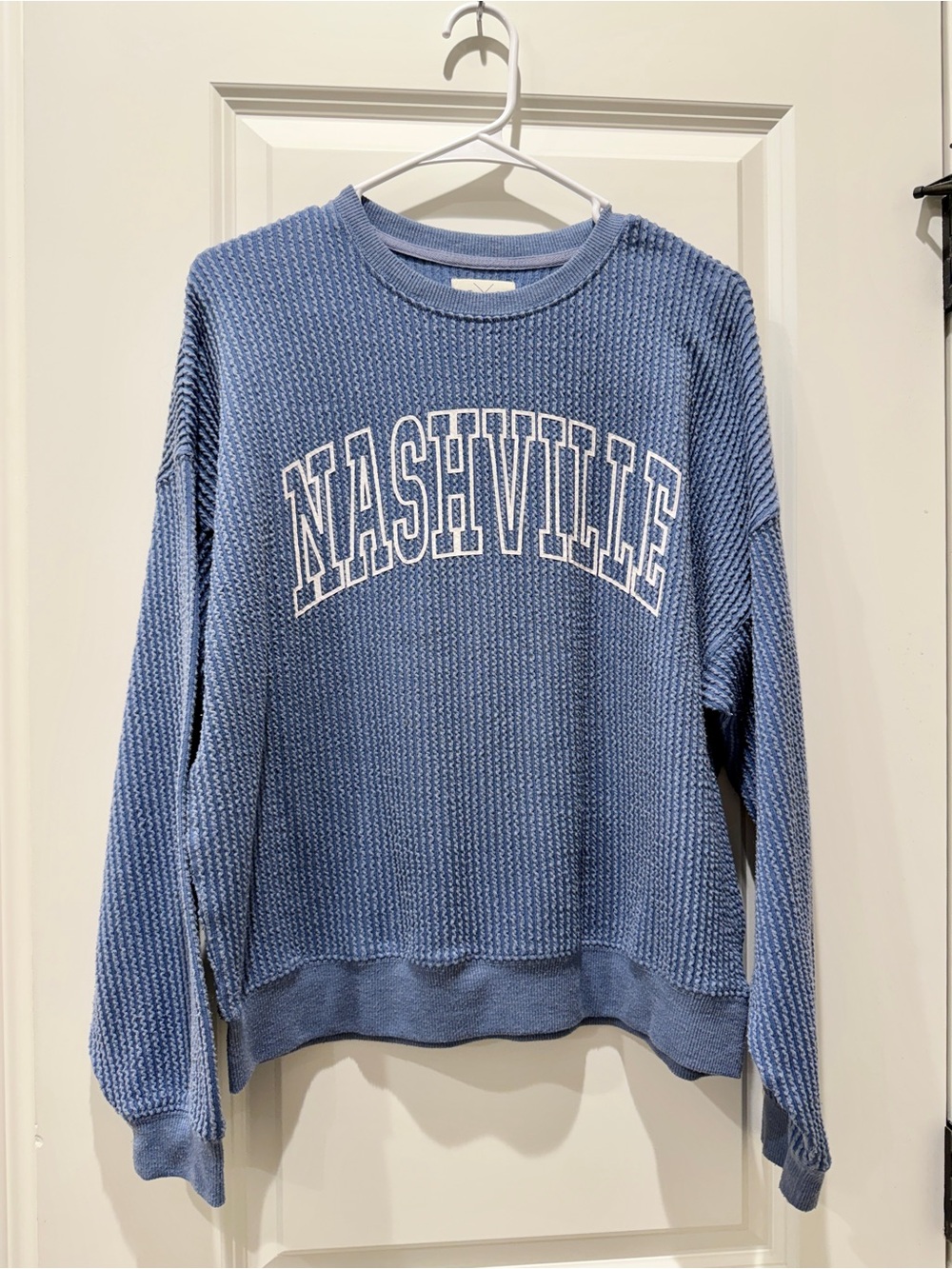 Nashville Waffle Knit Pullover Crewneck Sweater - Blue
